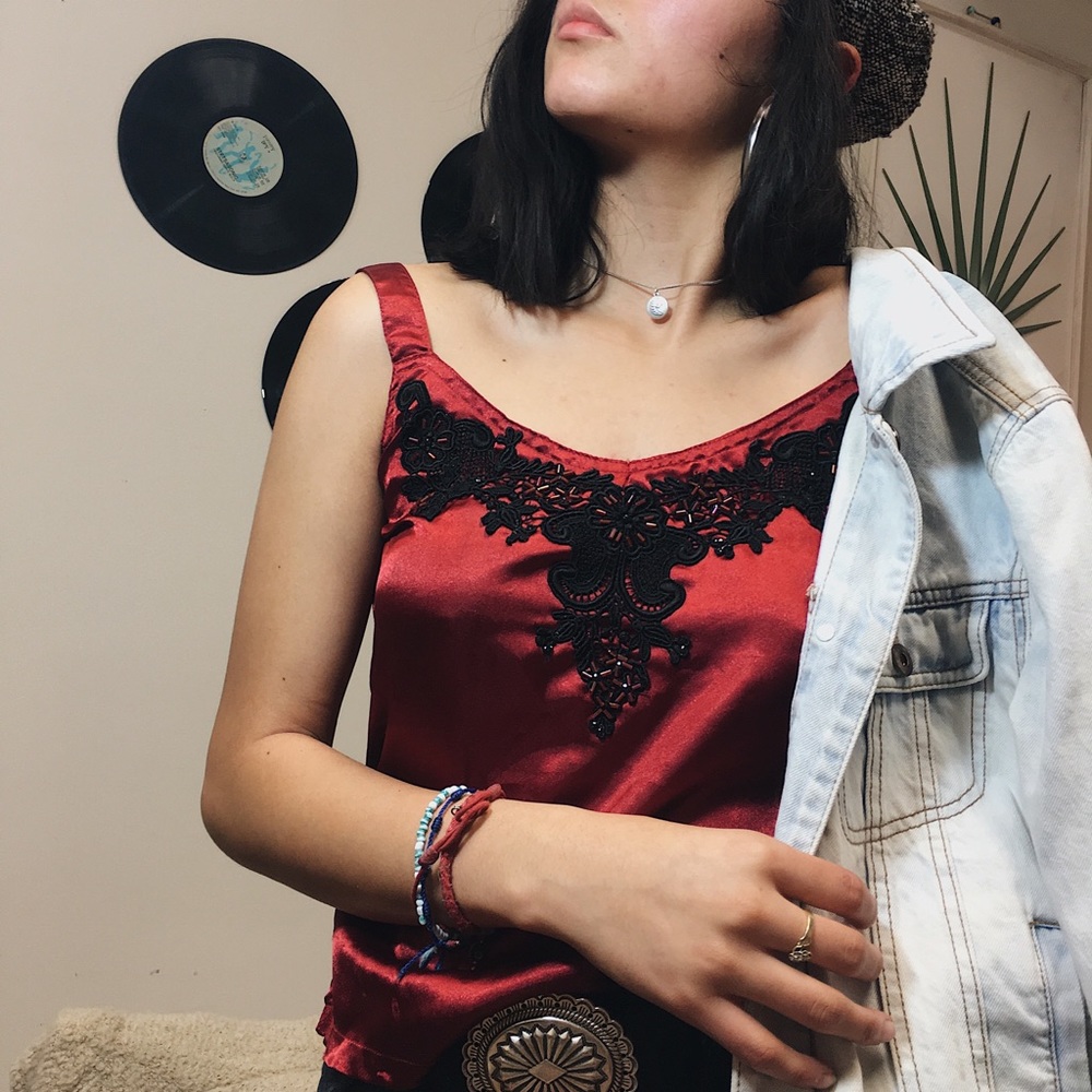 Satin Wine Lace Top